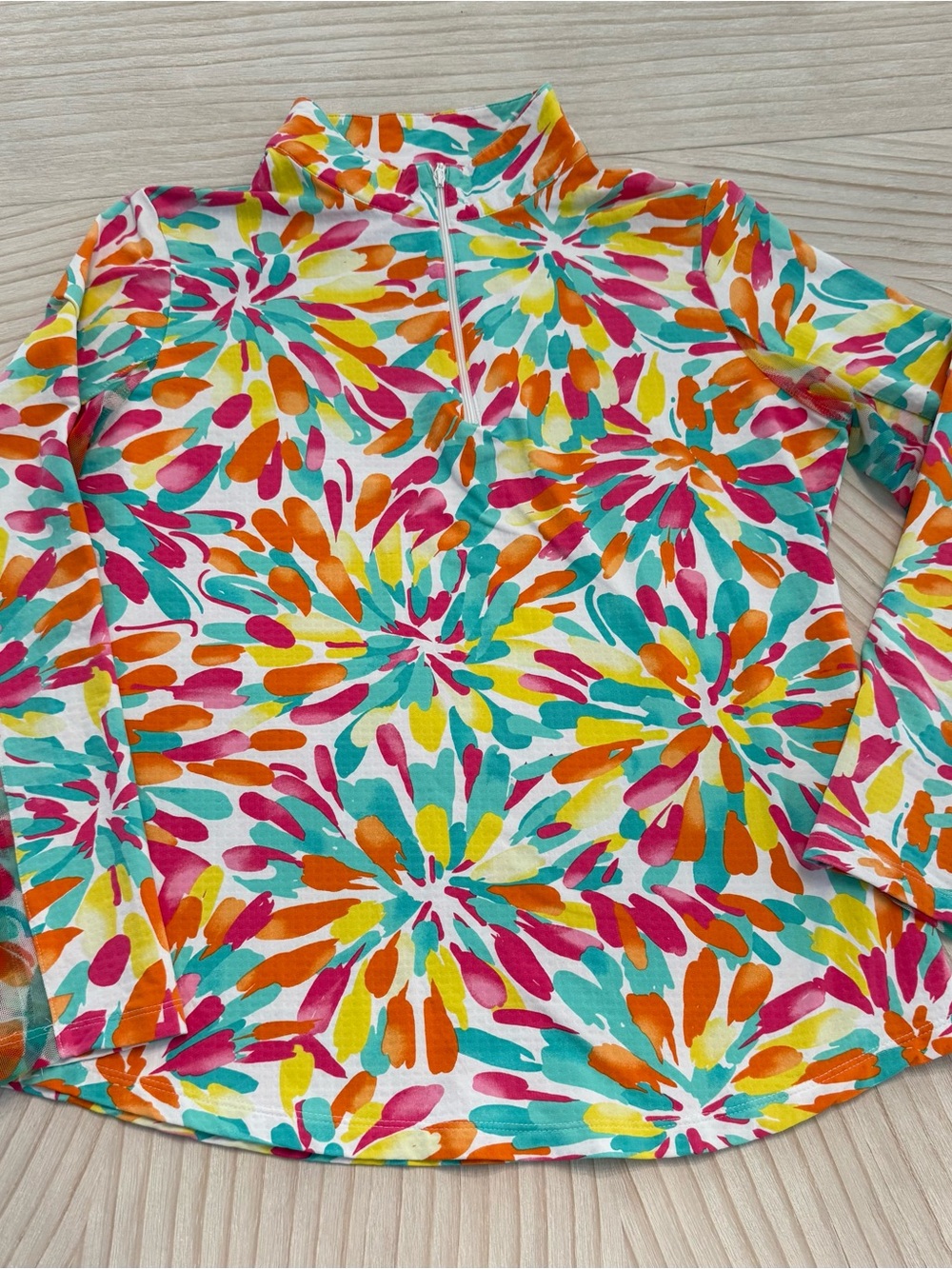 IBKUL Long Sleeve Quarter-Zip Top in Pink, Orange, Teal, Yellow - Picture 6 of 6